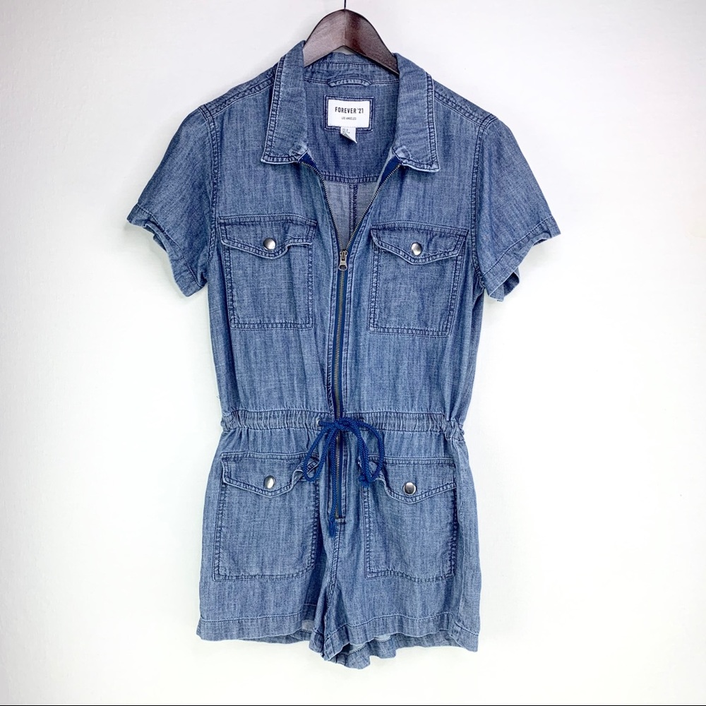 Forever 21 Soft Denim Look Shorts Romper Size S